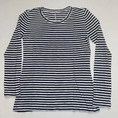 Camisa Top Caslon Mujer Talla S Pequeña Azul Blanco Rayas Cuello Redondo Mangas Largas Foto 1 de 4