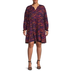 Abito donna Terra & Sky taglie forti manica lunga plissettato a strati NUOVO - Foto 1 di 6