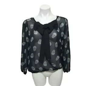 Sheer Skulls No Boundaries Blouse Women Size Large Bow Black White Sz LG 11-13 - Bild 1 von 6