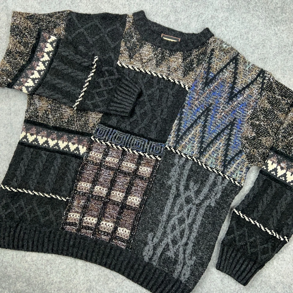 Suéter De Colección Bachrach Hombres XL Negro 3D Grueso Texturizado Tejido Lana Estilo Coogi Italia Foto 1 de 4