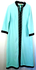 Vintage Sears Mint Green Zip Front Poly Velour Lounge Robe Caftan Embroidery M/L
