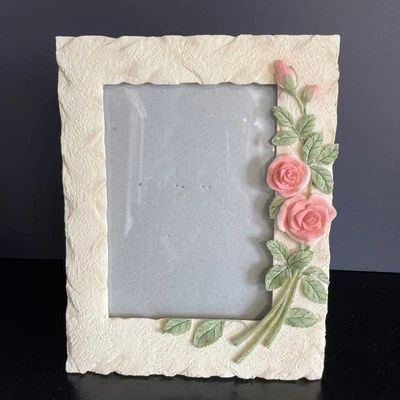 "Marco de fotos floral de 5"" X 7"" piedra sintética rosas rosas flores cuadro decoración de primavera" Foto 1 de 4