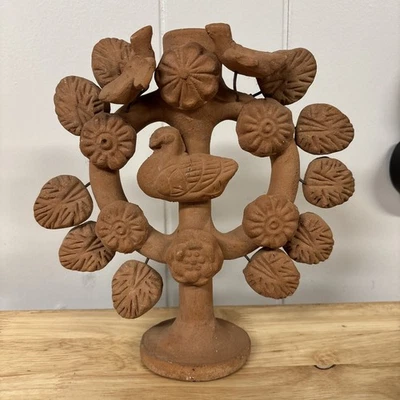 Vintage Mexican Tree of Life Candleholder Clay Folk Art Candelabra - Image 1 of 4