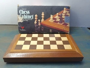 1980s Chess Cabinet Tapered Wood Cardinal #8216 Complete Wooden Inlay Board - Picture 1 of 15