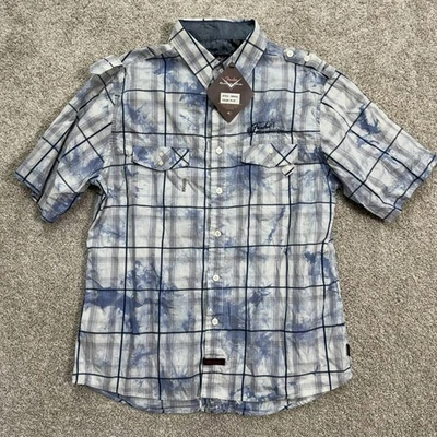 Camisa Fender Custom Shop XL para hombre manga corta a cuadros con botones azul blanco Foto 1 de 4