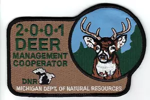 2001 MICHIGAN DNR ERFOLGREICHER HIRSCHJÄGER PATCH -BÄR-TÜRKEI-ELCH-ELCH-ANGELN - Bild 1 von 1