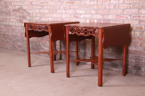 Baker Furniture Historic Charleston Chippendale Carved Mahogany Pembroke Tables Cover