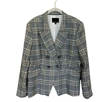 Banana Republic Women Plus Sz.20 Cadet DB Yellow Mitten Plaid Blazer - Image 1 of 4