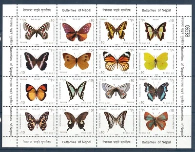 SELLOS POSTALES NEPAL HOJA COMPLETA 16_MARIPOSAS_INSECTOS_2009_16v X Rs.10each_MNH Foto 1 de 4