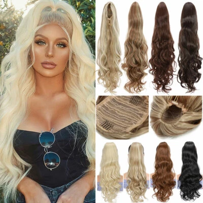US Thick 24" Wavy Ponytail Drawstring Clip In Hair Extensions As Human Pony Tail - Image 1 of 4