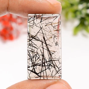 Natural Black Rutile Quartz Rectangle Shape Cabochon Gemstone 18.5 Ct 29X15X4 mm - Picture 1 of 4