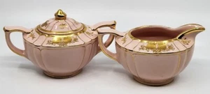 Signed VNTG Sadler Pink Floral Cream & Sugar #1492w/Gold Trim 1940's - Picture 1 of 7