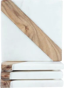 Marmor & Holz Untersetzer Set Quadratische Form Untersetzer für Esstisch Küche Dekor... - Bild 1 von 9