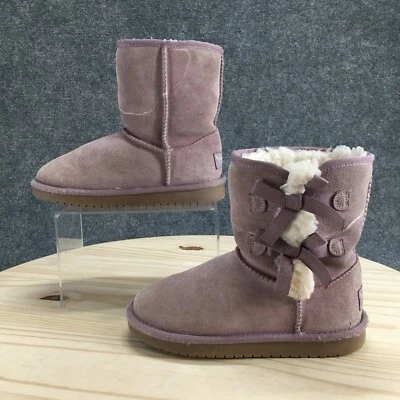 Koolaburra UGG 靴子 儿童 1 维多利亚短雪紫色麂皮绒皮革中筒 — 第 1/4 张图片