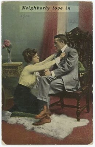 Neigborly Love In Romantic Couple 1912 Valentine Postcard - Picture 1 of 2