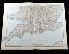 Southern England and Wales London Devon Cornwall Dorset Antique Map 1899