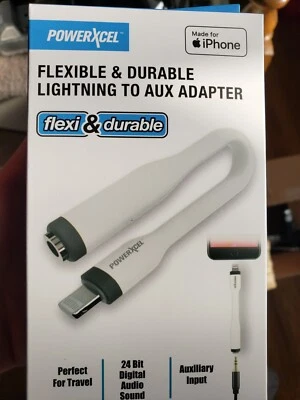 POWERXCEL FLEXIBLE & DURABLE LIGHTNIGH TO AUX ADAPTER ---IPHONE - Image 1 of 4