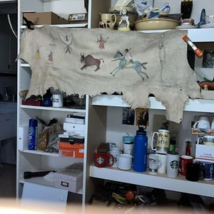Leder Indianer Szene Gemälde. Rock Wandbehang Handarbeit ANSEHEN - Bild 1 von 22