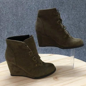 Madden Girl Boots Womens 6.5 M Gaylee Ankle Booties Green Suede Wedge Round Toe - Picture 1 of 16