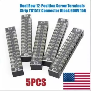 5X Dual Row 12 Positions Screw Terminal Electric Barrier Strip Block 600V 15A - Picture 1 of 6