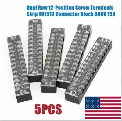 5X Dual Row 12 Positions Screw Terminal Electric Barrier Strip Block 600V 15A - Image 1 of 4