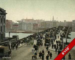 LONDON BRIDGE SKYLINE OLD ENGLAND BRITISH UK 1800'S ART CANVAS PAINTING PRINT - Picture 1 of 5