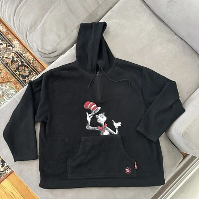 Vintage 90s Dr Seuss Cat in the Hat Embroidered 1/4 Zip Fleece Hoodie Size XL - Image 1 of 4