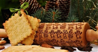 Snowman Engraved Wooden Rolling Pin Embossed Dough Roller Christmas  Mold - Image 1 of 4