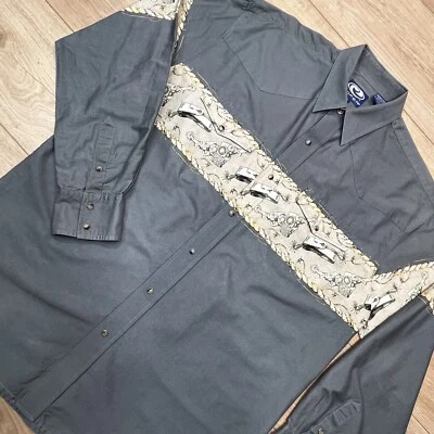 Camisa Roper Para Hombres Western Manga Larga Grande Vaquero Rodeo Gris Estampado De Colección Foto 1 de 4