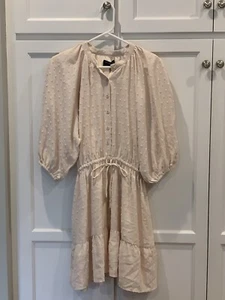 NEW - MINKPINK Cream Womens Large Dress Puff Sleeve Buttons Mini Pheasant - Picture 1 of 3