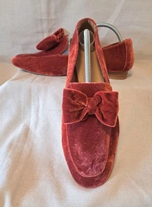 Asos NWOT women's light burgundy flat velvet loafers with bow size 9 - Picture 1 of 6