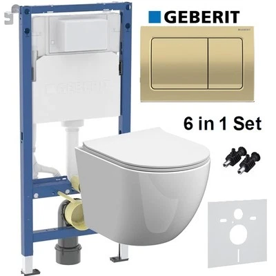Anas Magna Rimless Pan With Geberit Duofix Alpha01 Wc Frame Brass Flush Plate 45 - Image 1 of 4