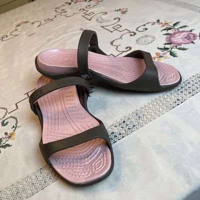 Crocs women’s Dual Comfort Cleo Brown Pink 2 Strap Sandals size US 11 - Image 1 of 4