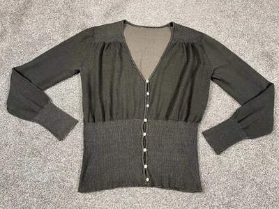 Womens Sweater Small Brown Button Down Cardigan Silk Blend Smocked Whimsigoth - Image 1 of 4