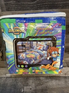 Vintage Digimon Reversible Full Comforter Blanket 76”x86” Pokémon Collectors - Picture 1 of 9