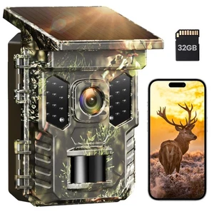 Wildlife Camera WiFi Bluetooth - 4K 64MP Solar Trail Camera With Night - Picture 1 of 5