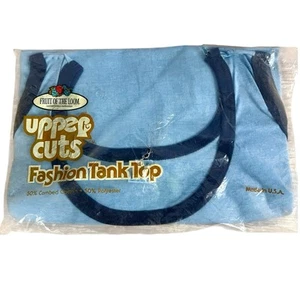 Vtg Fruit Of The Loom Ringer Tank Top XL USA Mens 70s?Blue Upper Cuts Knits NOS - Picture 1 of 14