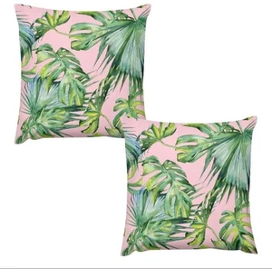 NUOVO set 2 copricuscini rosa tropicale acquerello stile artistico palma 12x12" - Foto 1 di 7
