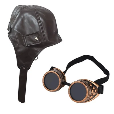 Juego de gafas y sombrero Biggles de piloto volador clásico de aviador de la década de 1940 Reino Unido Foto 1 de 4