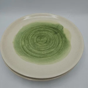 Crate & Barrel Lemongrass Salad Plates Crackle Green Stoneware Circles 8" Across - Picture 1 of 5