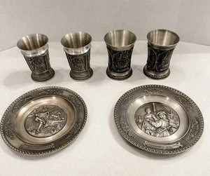 6 Piece Vintage WMF Zum Plates & Cups Pewter Germany - Picture 1 of 24