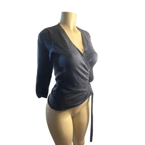 Strickjacke Pullover Damen XS Alex + Jac 100% Merinowolle grau Wickel Ballett Tanz  - Bild 1 von 7