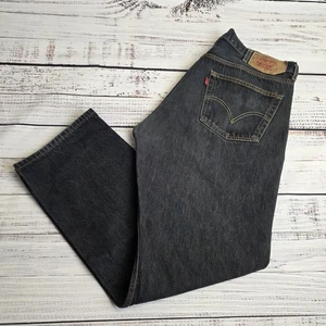 Levis 501 Denim Jeans Mens 40x32 Faded Black Wash Button Fly Straight Leg - Picture 1 of 10