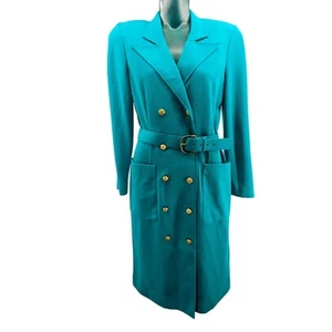 Vintage 1960s Leslie Fay Teal Blue Belted Blazer Midi Dress Women's 10 P 3135 - Picture 1 of 7