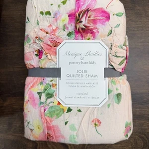 POTTERY BARN MONIQUE LHUILLIER JOLIE SHAM ~STANDARD ~ PINK FLORAL RUFFLES - Picture 1 of 5
