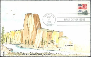 2280 25c Flag over Yosemite Coil C&C hand painted cachet [64568] - Picture 1 of 1