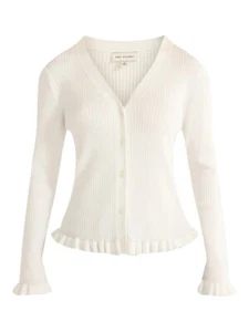 Free Assembly Women's Ruffle Hem Cardigan Sweater with Long Sleeves, Size M - Picture 1 of 4