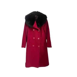 Red Perry Ellis Fur Coat Size 6, Made in Ukraine Wool Red Pea Coat, - Picture 1 of 10