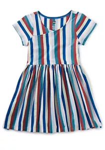 Tea Collection Toddler Girls Swedish Stripe Short Sleeve Wrap Neck Dress Size 4 - Picture 1 of 2
