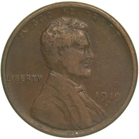 1919 S Lincoln Wheat Cent Very Fine Penny VF Cover